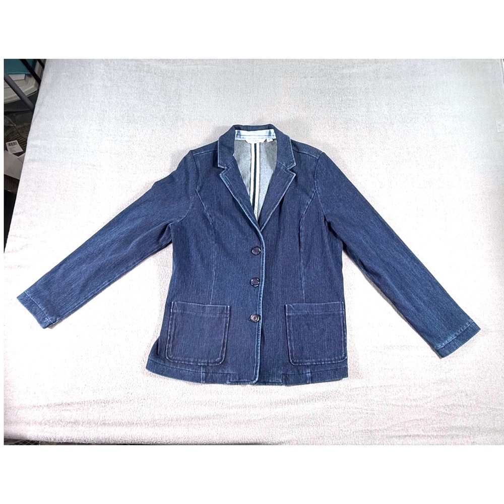 Isaac Mizrahi Live Stretch Denim Blazer Jacket Women's L Blue QVC Minimalist - Picture 3 of 10